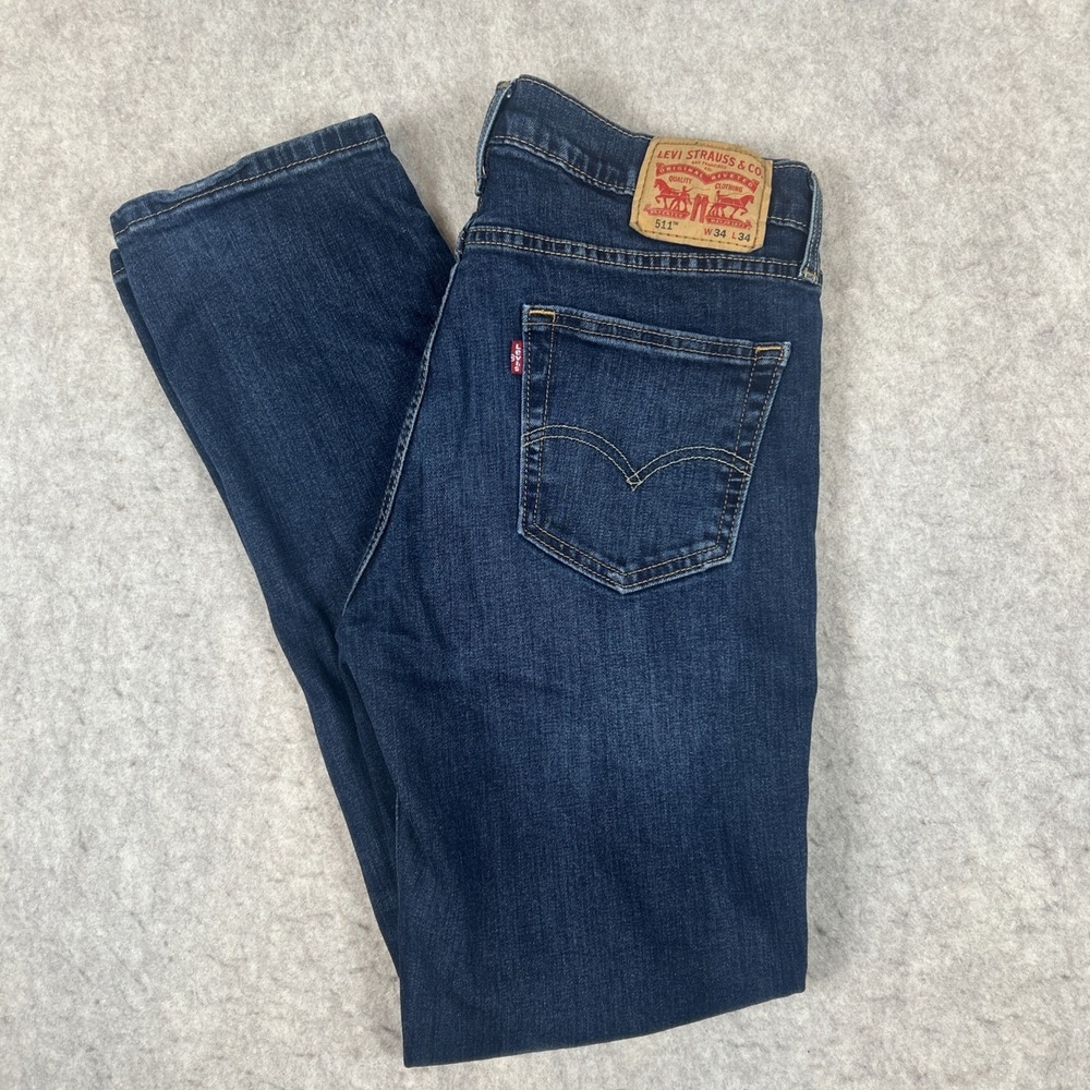 Levis 511 Jeans Mens 34 x 34 Denim Slim Fit Tapered Leg Medium Wash Waterless